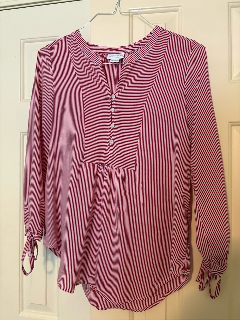 Liz Claiborne Red-and-White Striped Button-Front Blouse